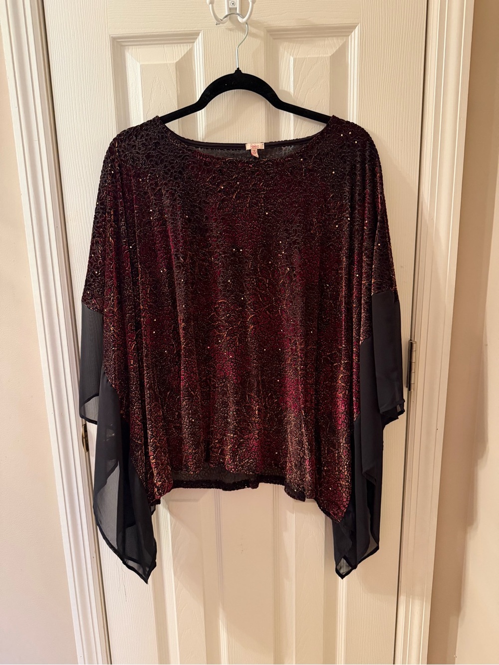 Reba Burgundy Sparkle Poncho Top